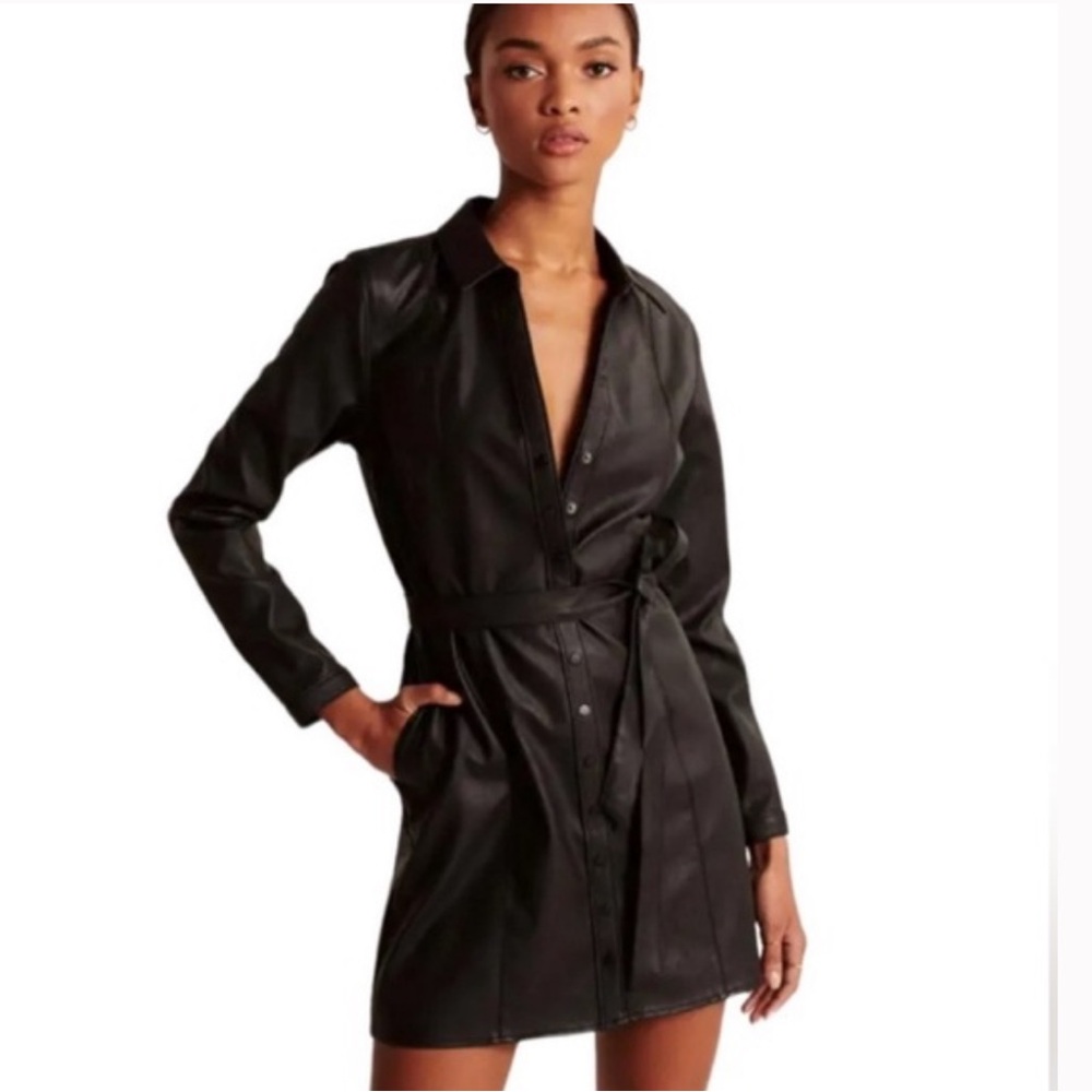 Abercrombie & Fitch Black Leather Long Sleeve Dress